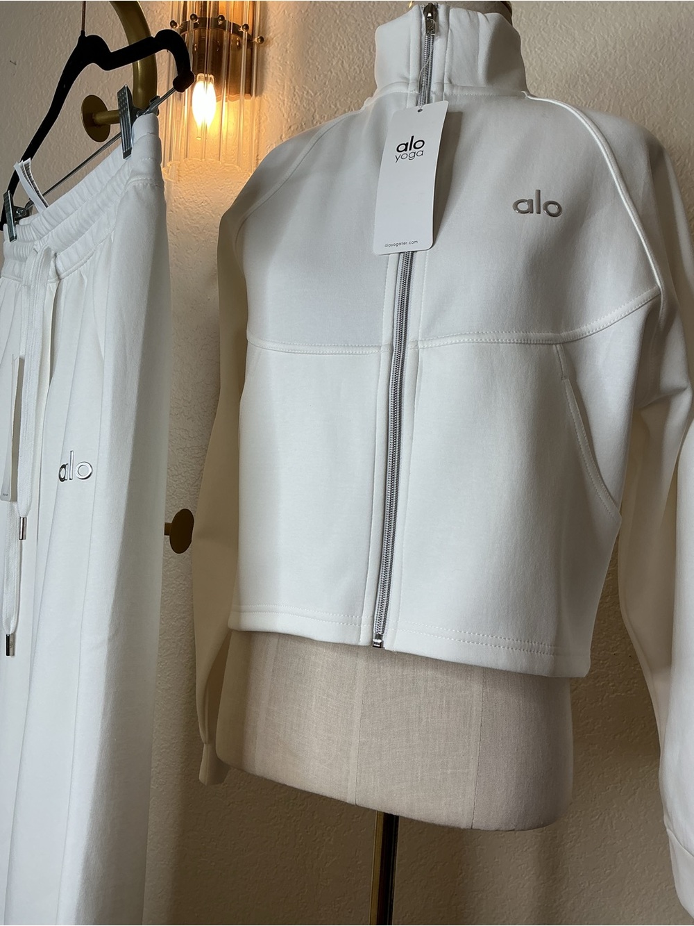 ALO Yoga White High-Rise Track Joggers and Jacket Set - Picture 6 of 14